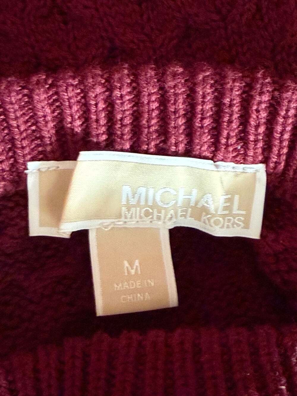 MICHAEL Michael Kors Maroon Cable Knit Cold Shoulder Sweater Top - Picture 6 of 7